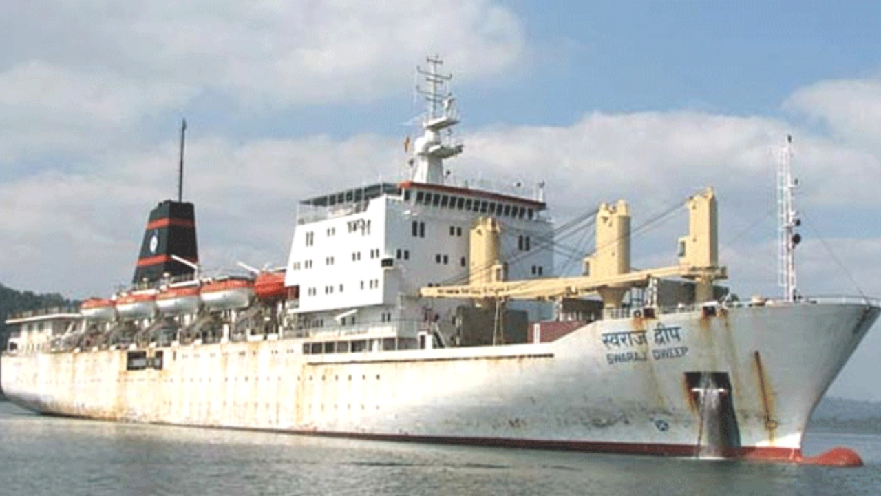 Government ship MV Swaraj Dweep operating on Chennai to Andaman ferry route.