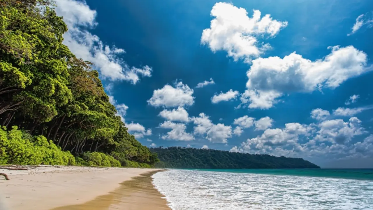 Radhanagar Beach in Andaman with turquoise water and white sand